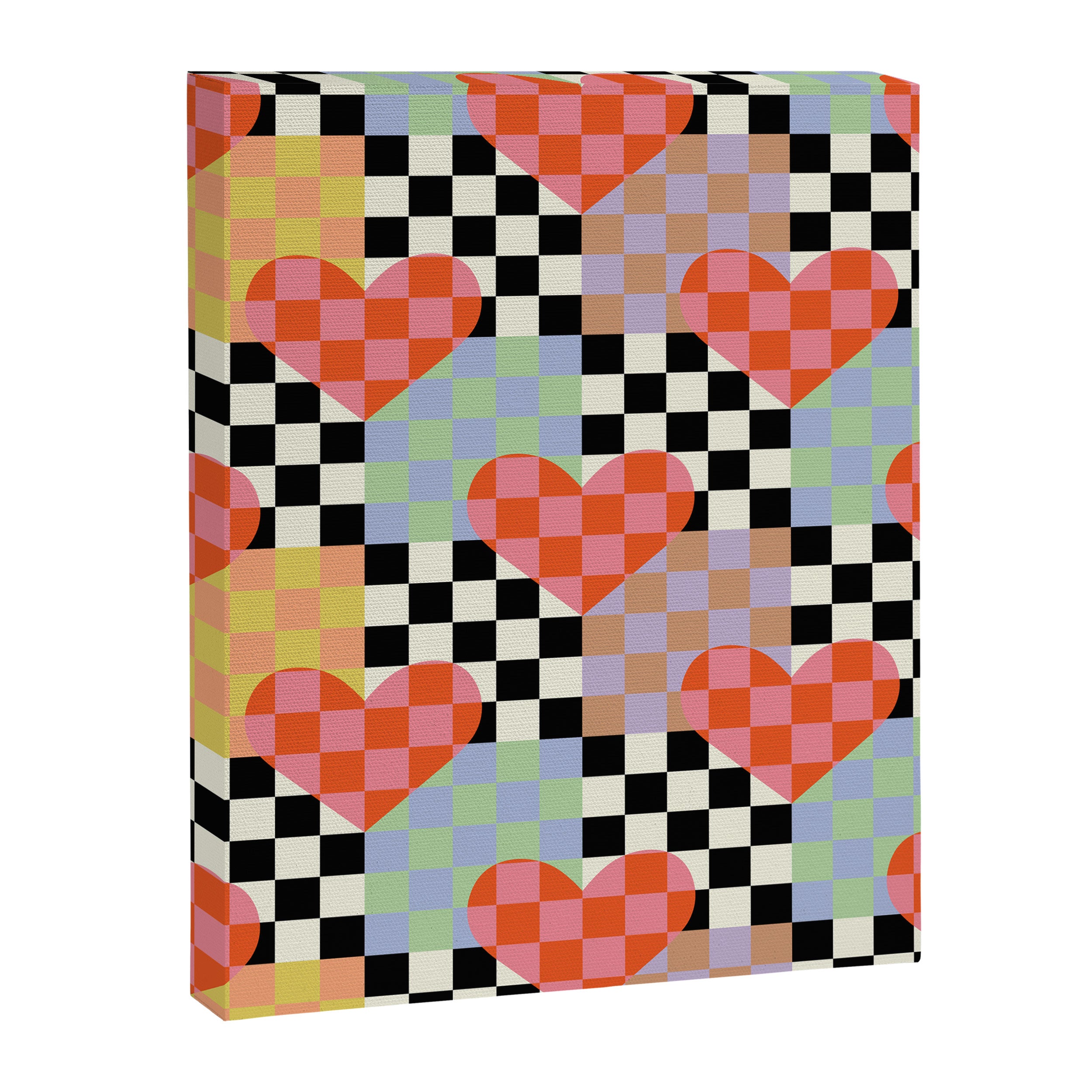 Retro love heart checkered pattern Canvas Print Gallery Image 8