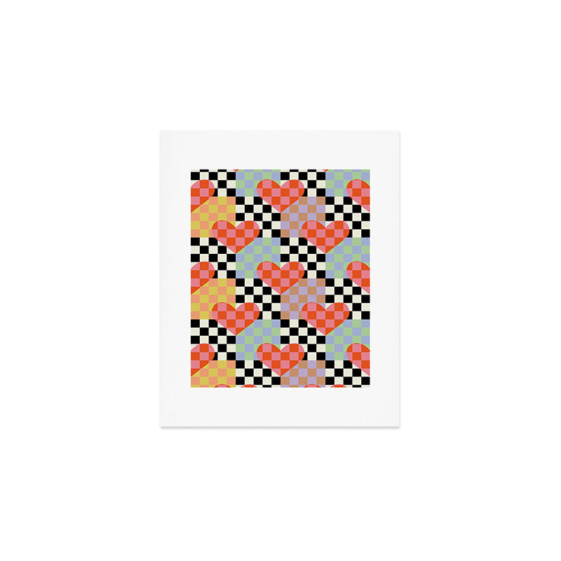 Retro love heart checkered pattern Art Print Gallery Image 1