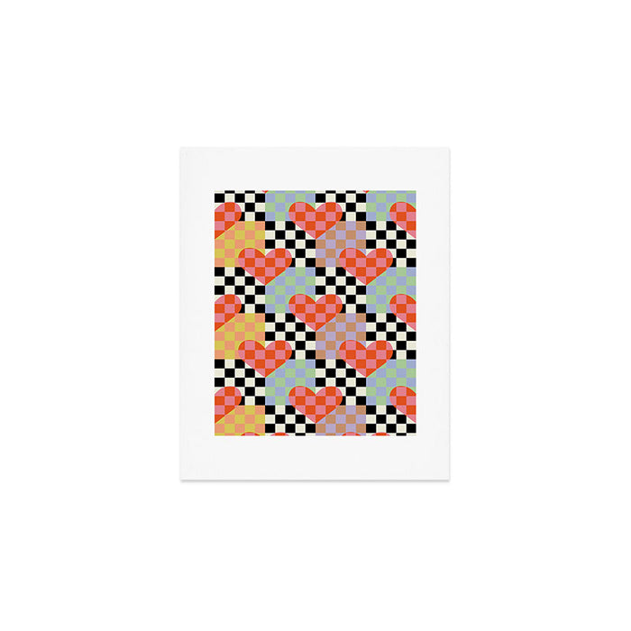 Retro love heart checkered pattern Art Print Gallery Image 1