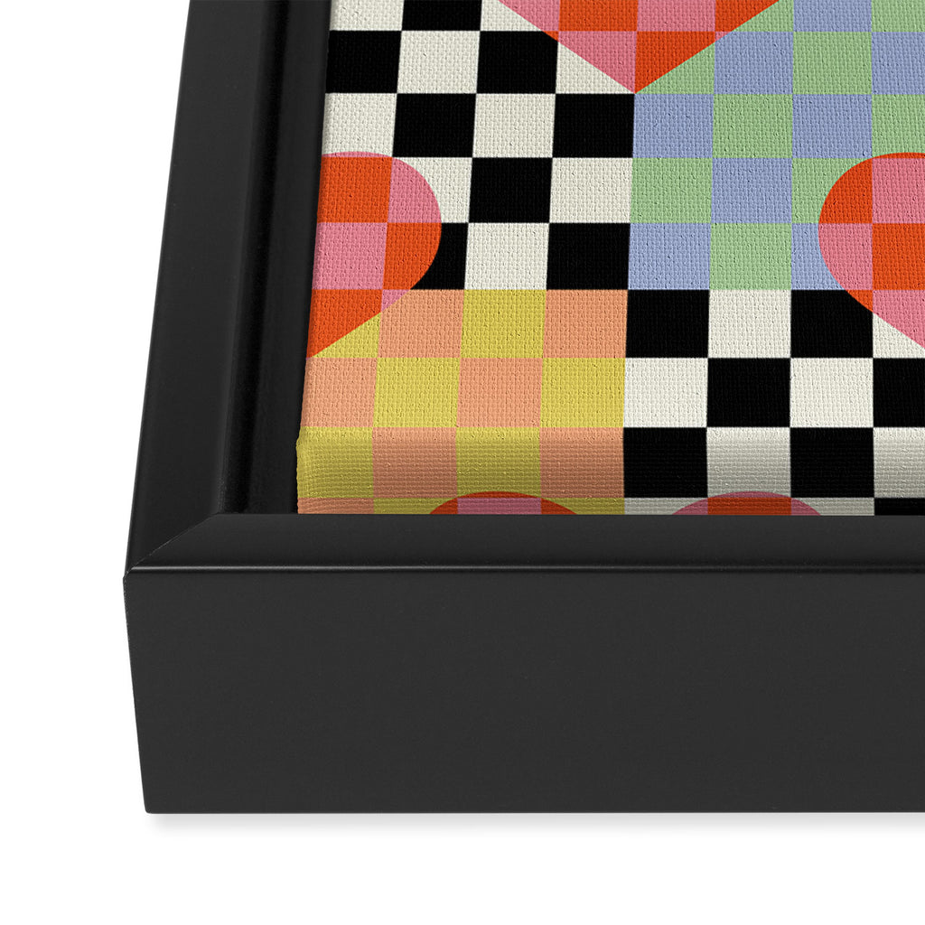 Retro love heart checkered pattern Framed Canvas Print Gallery Image 3