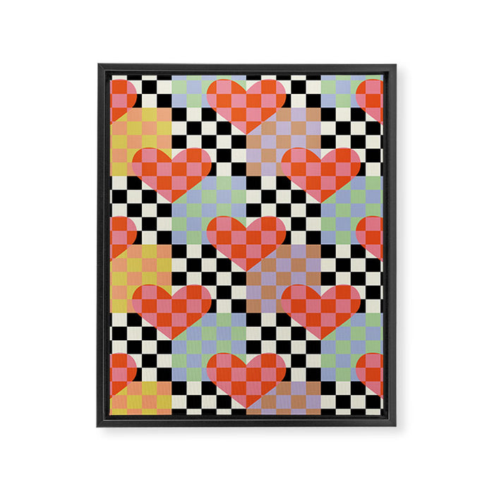 Retro love heart checkered pattern Framed Canvas Print Gallery Image 1