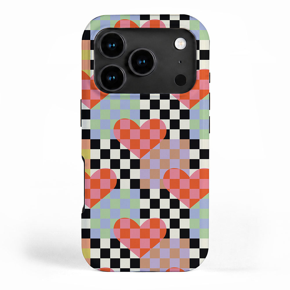 Retro love heart checkered pattern iPhone Case Gallery Image 1