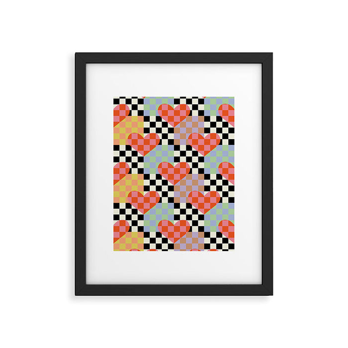 Retro love heart checkered pattern Framed Art Print Gallery Image 1