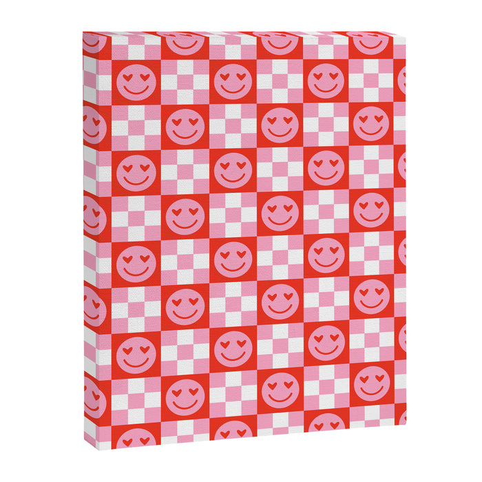 Retro love heart face checkered pattern Canvas Print Gallery Image 1
