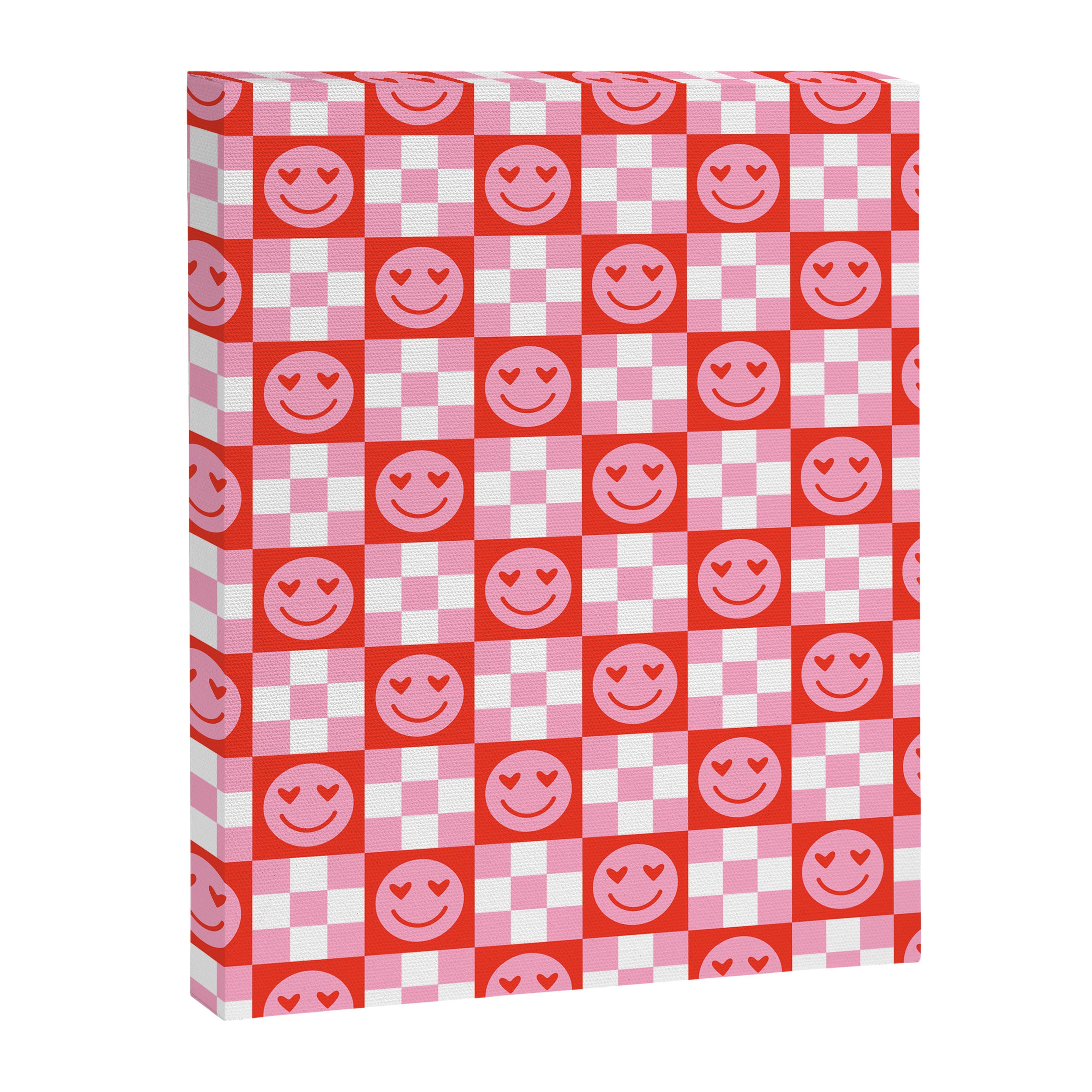 Retro love heart face checkered pattern Canvas Print Gallery Image 8
