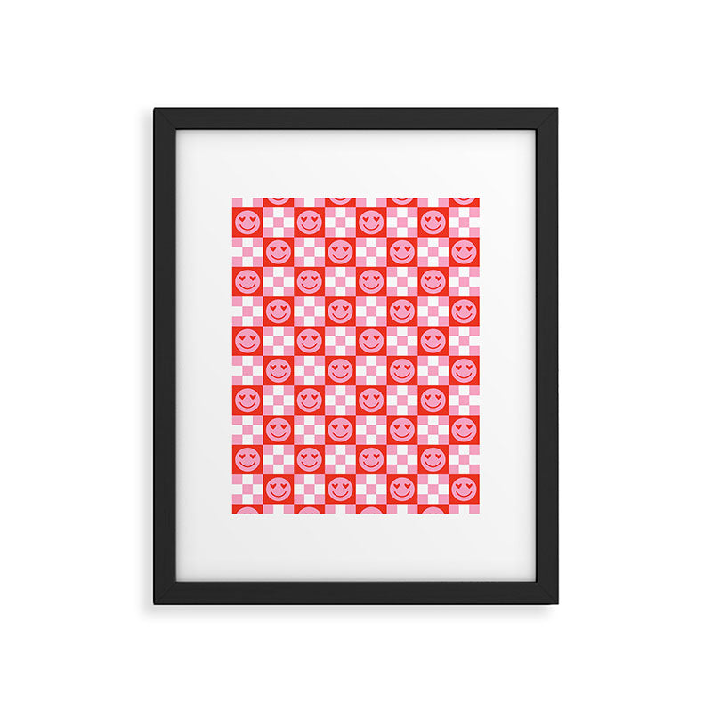 Retro love heart face checkered pattern Framed Art Print Gallery Image 6