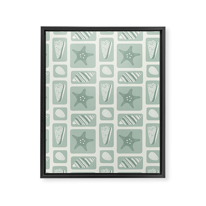 Retro marine sea shell art pattern Framed Canvas Print Gallery Image 1
