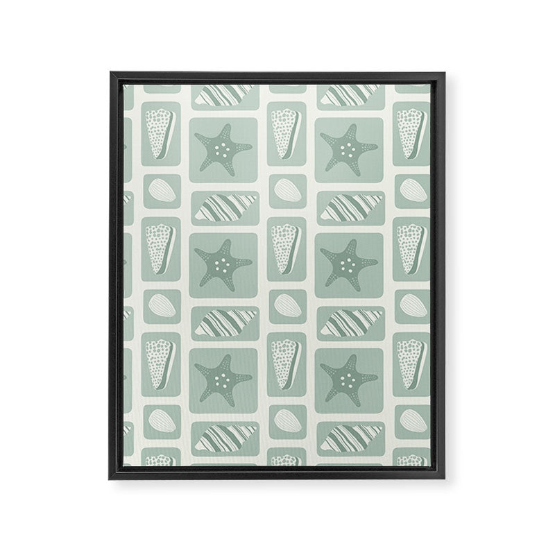 Retro marine sea shell art pattern Framed Canvas Print Gallery Image 8