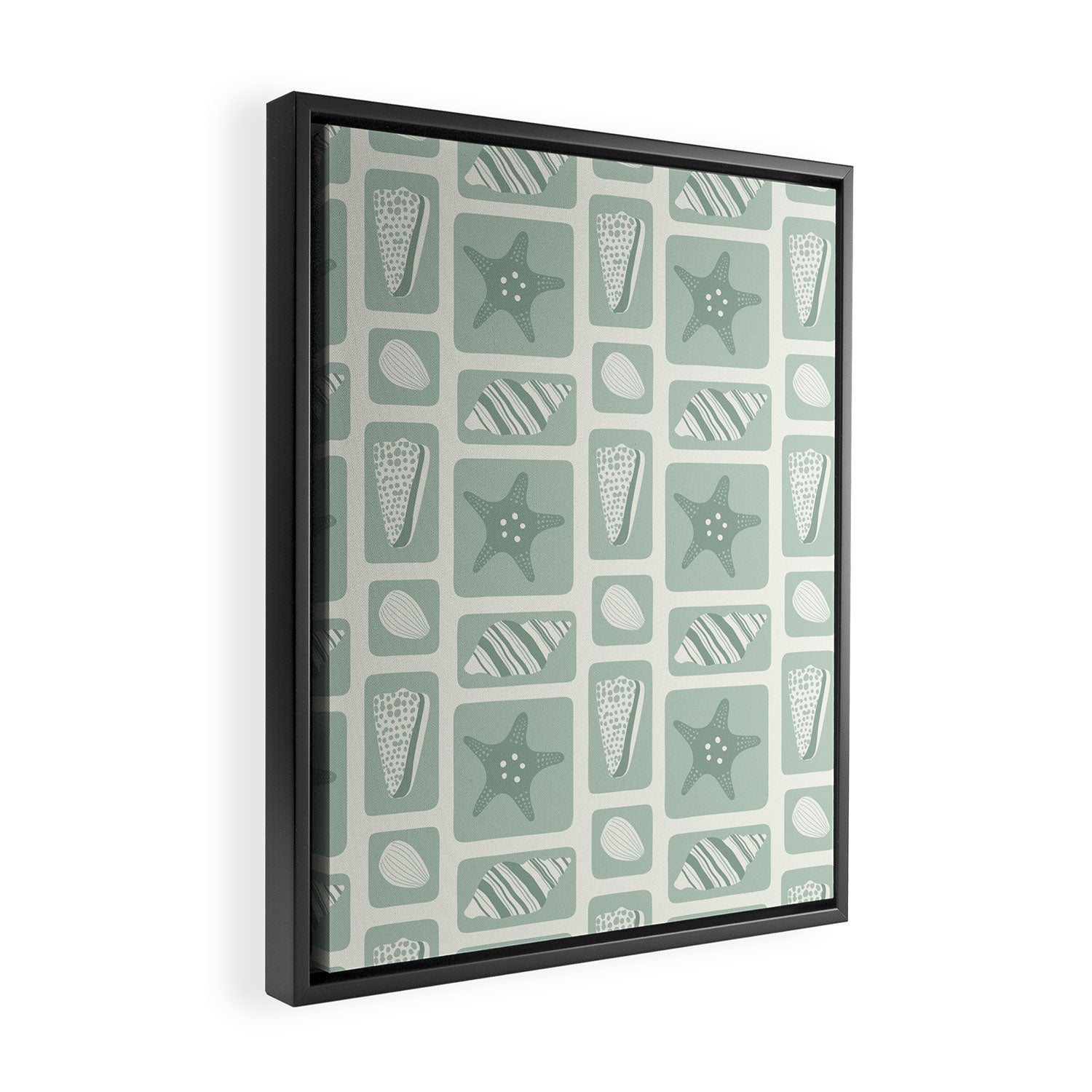 Retro marine sea shell art pattern Framed Canvas Print Gallery Image 2
