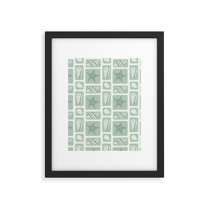 Retro marine sea shell art pattern Framed Art Print Gallery Image 1