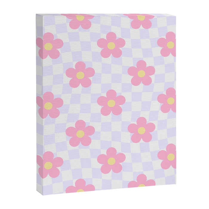 Retro pastel flower checkered art pattern Canvas Print Gallery Image 1