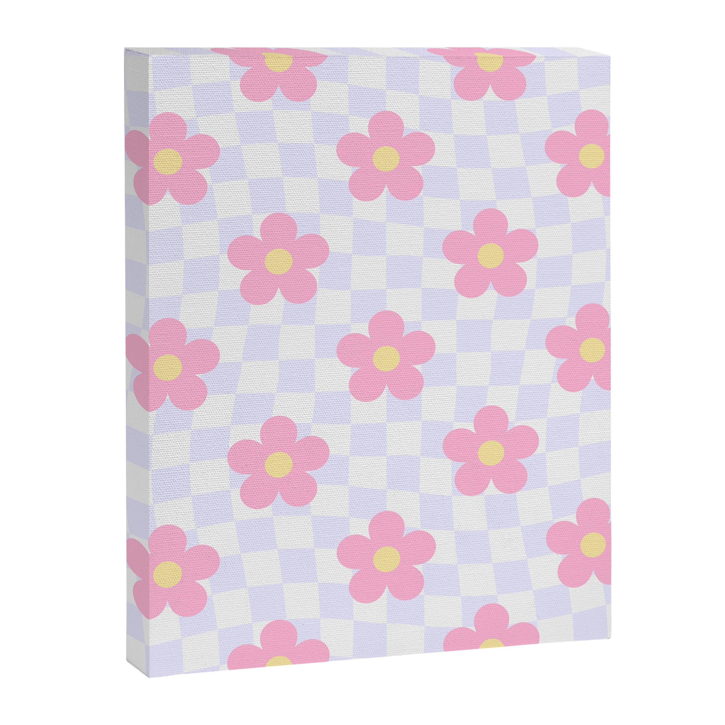 Retro pastel flower checkered art pattern Canvas Print Gallery Image 8
