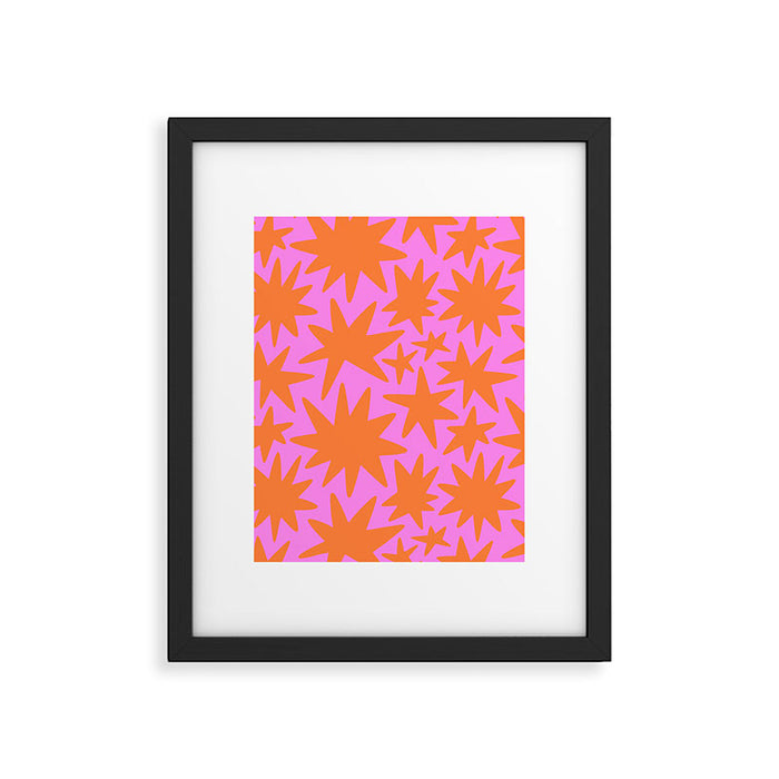 Retro pink star shape art pattern Framed Art Print Gallery Image 1