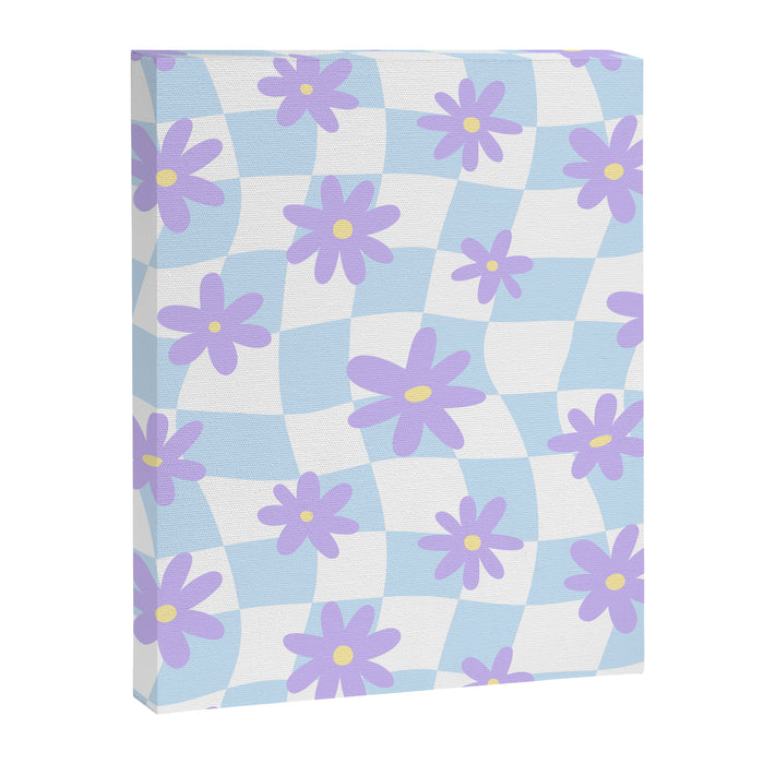 Retro psychedelic flower checkered print Canvas Print Gallery Image 1
