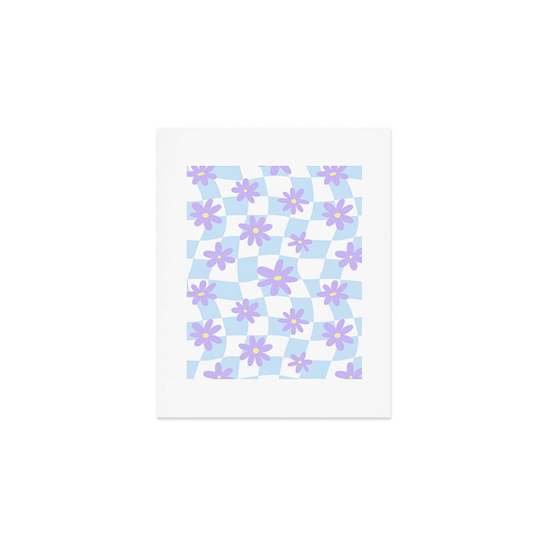 Retro psychedelic flower checkered print Art Print Gallery Image 1