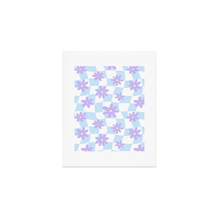 Retro psychedelic flower checkered print Art Print Gallery Image 1