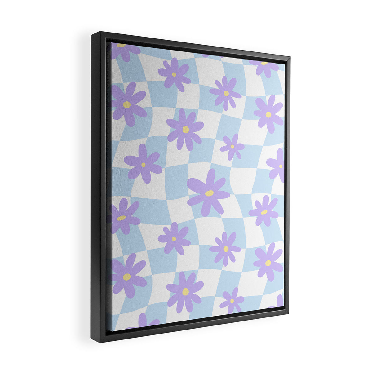 Retro psychedelic flower checkered print Framed Canvas Print Gallery Image 2