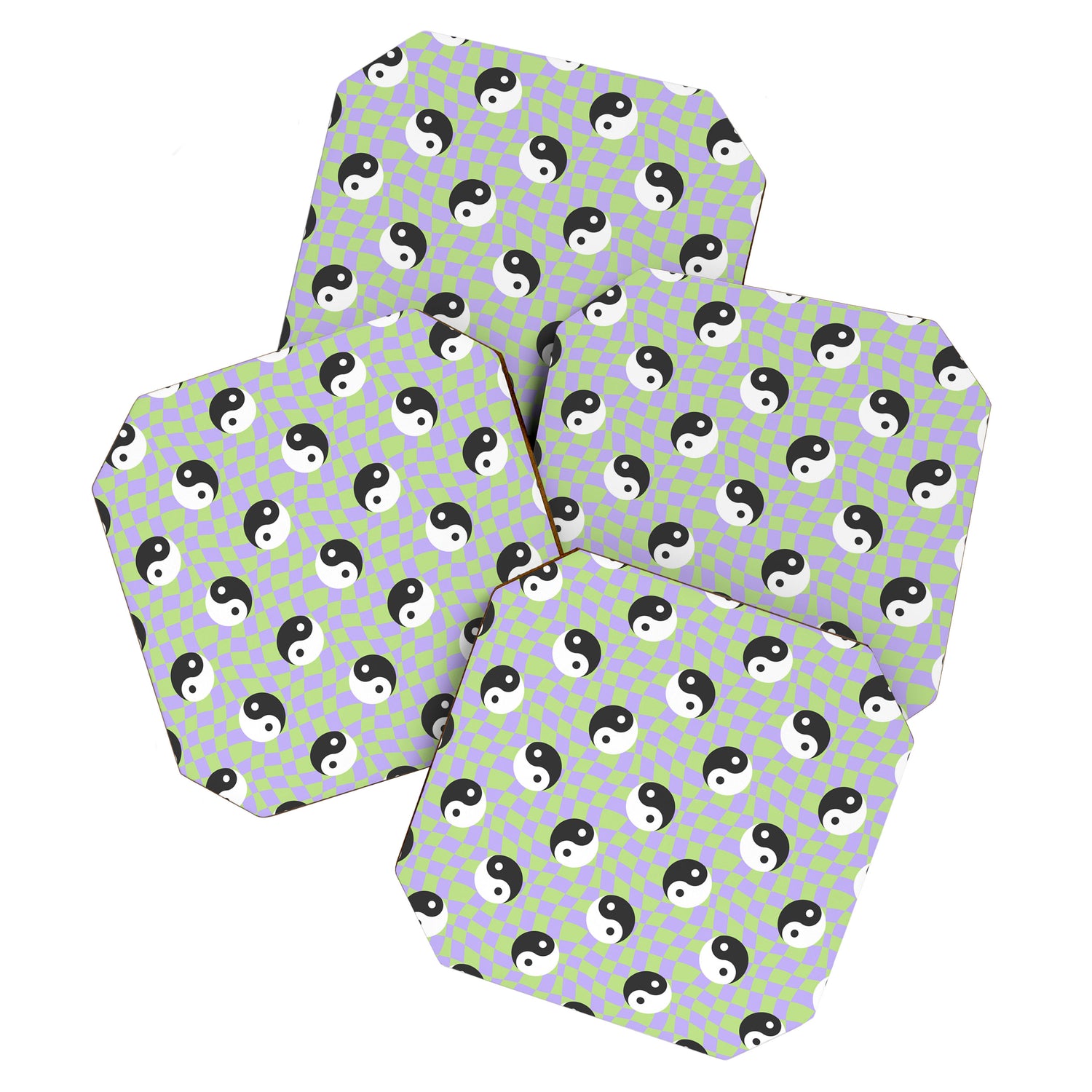 Retro psychedelic yin yang checkered pattern Coaster Gallery Image 1