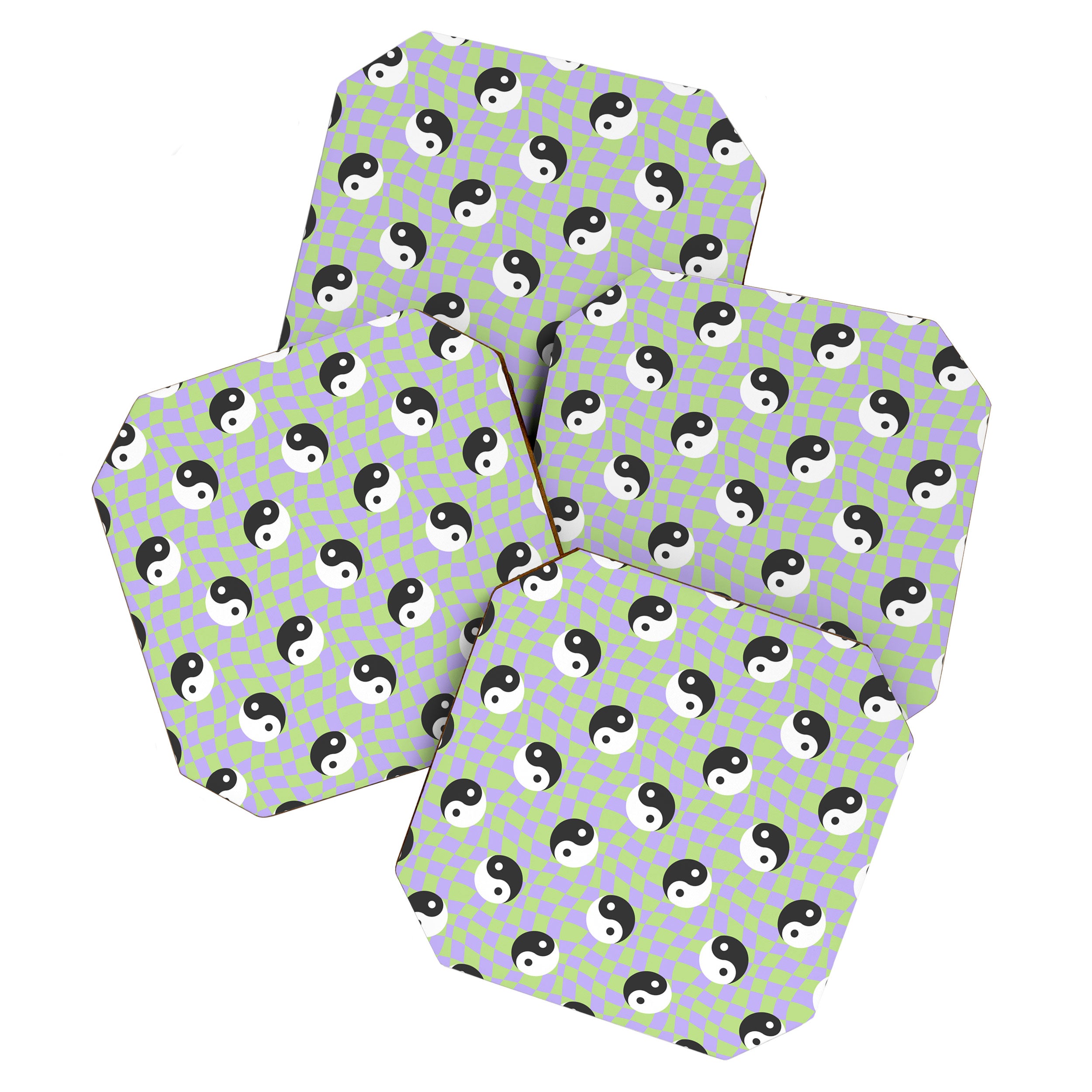 Retro psychedelic yin yang checkered pattern Coaster Gallery Image 1