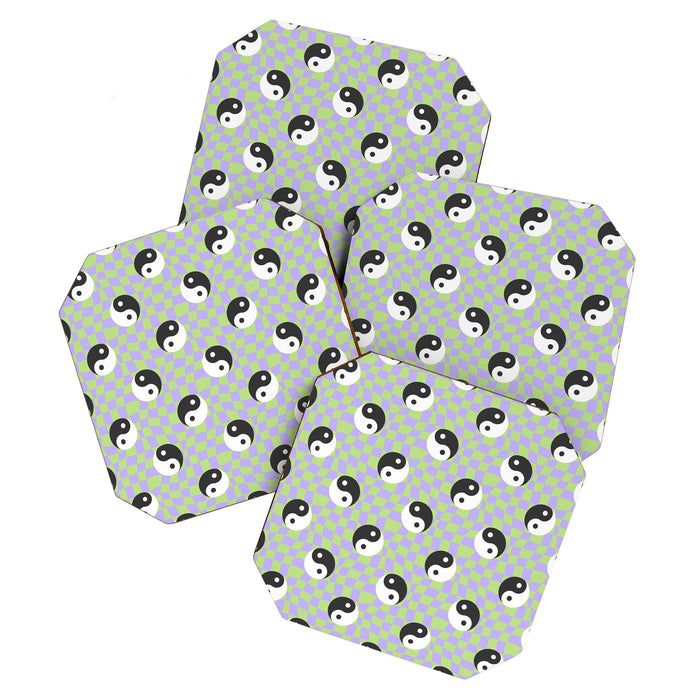 Retro psychedelic yin yang checkered pattern Coaster Gallery Image 1
