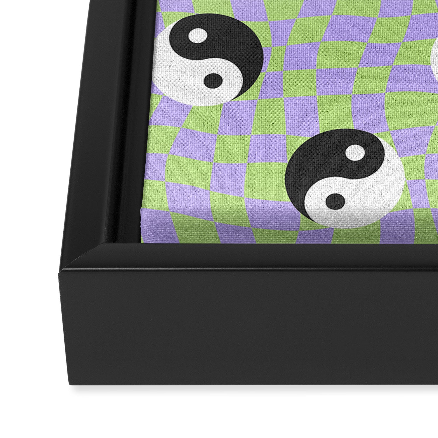 Retro psychedelic yin yang checkered pattern Framed Canvas Print Gallery Image 3
