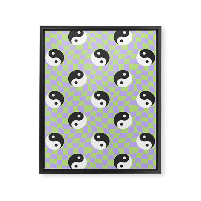 Retro psychedelic yin yang checkered pattern Framed Canvas Print Gallery Image 1
