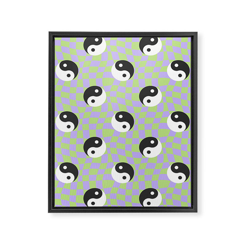 Retro psychedelic yin yang checkered pattern Framed Canvas Print Gallery Image 8