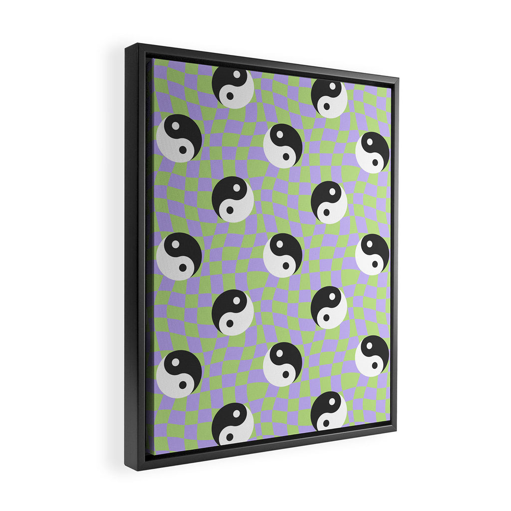 Retro psychedelic yin yang checkered pattern Framed Canvas Print Gallery Image 2