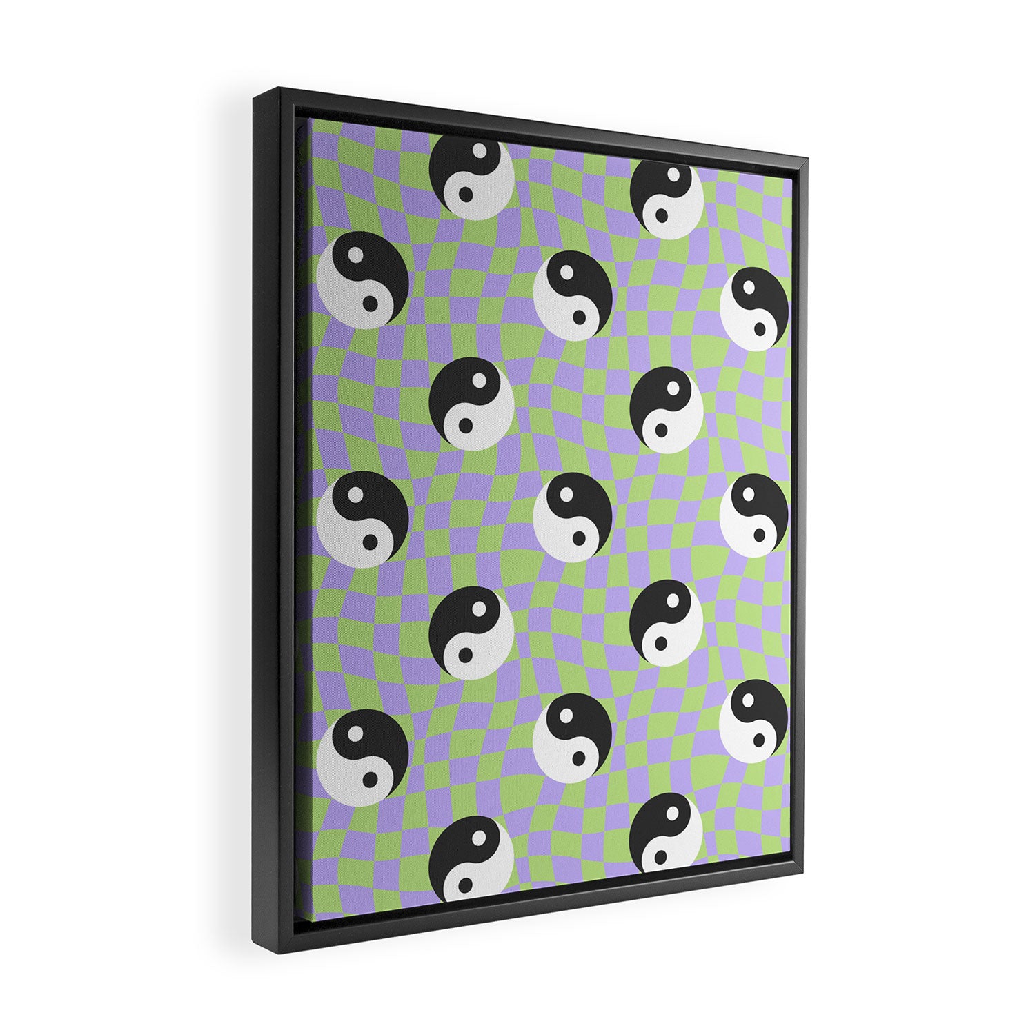 Retro psychedelic yin yang checkered pattern Framed Canvas Print Gallery Image 2