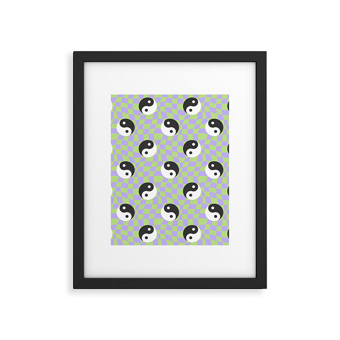 Retro psychedelic yin yang checkered pattern Framed Art Print Gallery Image 1