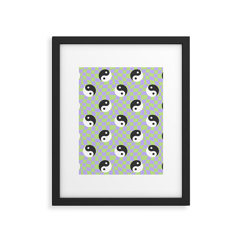 Retro psychedelic yin yang checkered pattern Framed Art Print Gallery Image 6