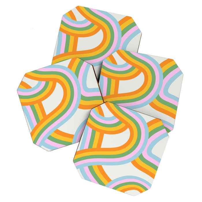 Retro rainbow stripe art print Coaster Gallery Image 1