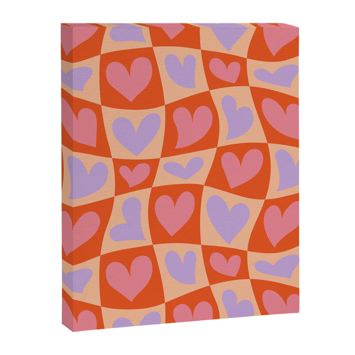 Retro red love heart checkered pattern Canvas Print Gallery Image 1