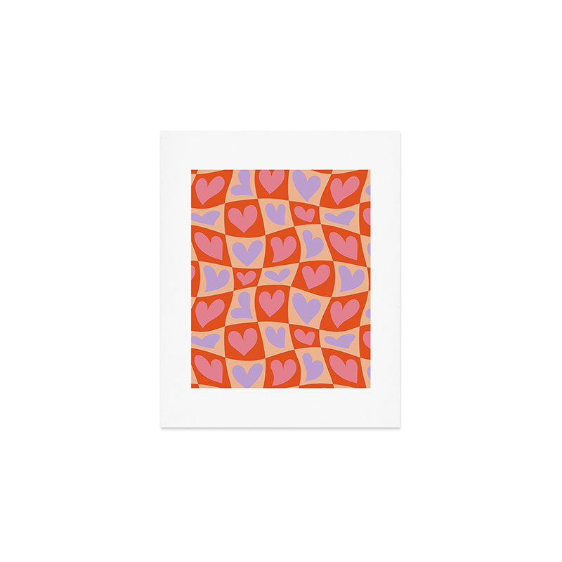Retro red love heart checkered pattern Art Print Gallery Image 1