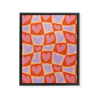 Retro red love heart checkered pattern Framed Canvas Print Gallery Image 8