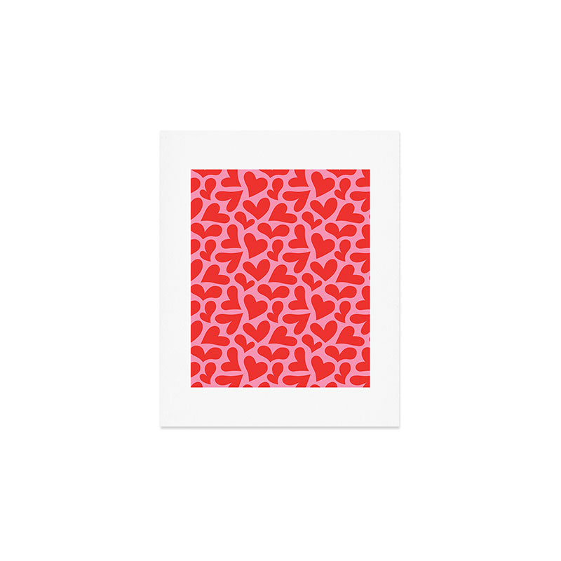 Retro red love heart shape pattern Art Print Gallery Image 1