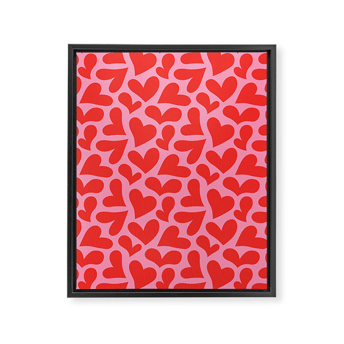 Retro red love heart shape pattern Framed Canvas Print Gallery Image 1