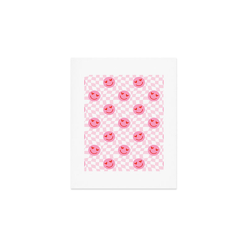 Romantic heart eye face checkered pattern Art Print Gallery Image 1