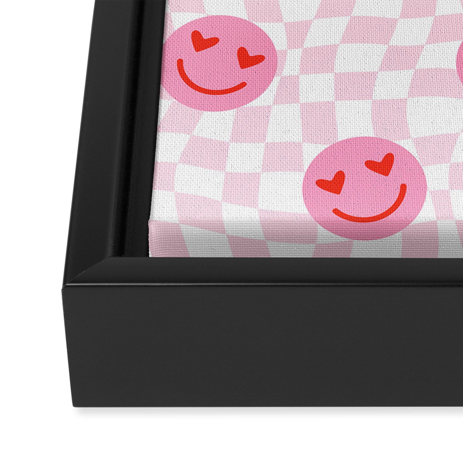 Romantic heart eye face checkered pattern Framed Canvas Print Gallery Image 3