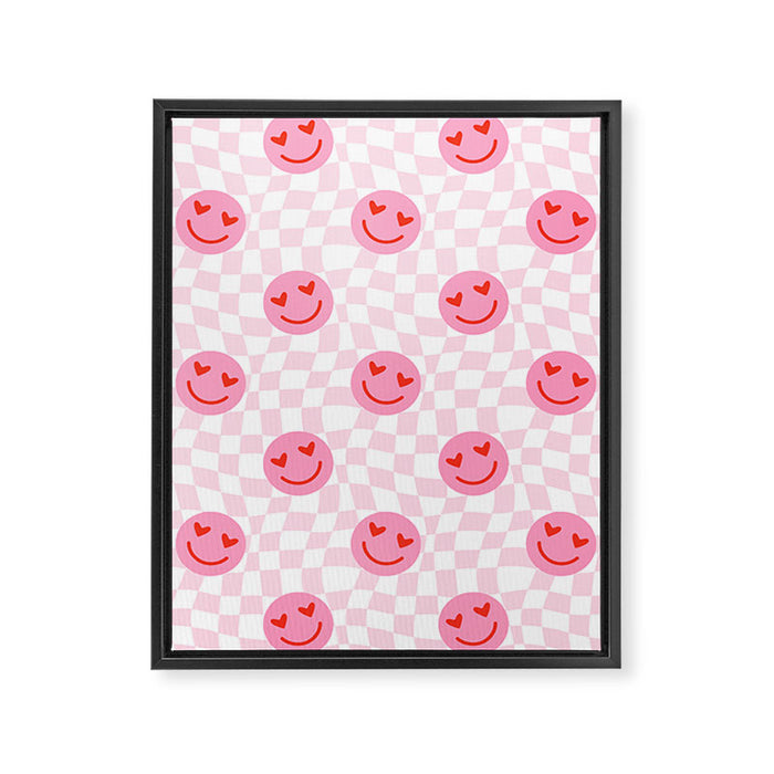 Romantic heart eye face checkered pattern Framed Canvas Print Gallery Image 1