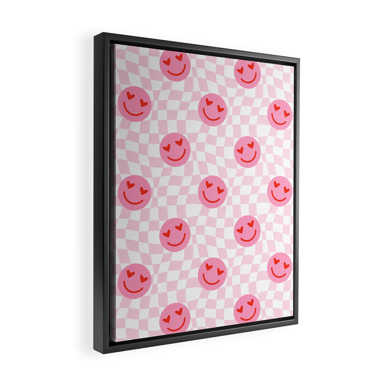 Romantic heart eye face checkered pattern Framed Canvas Print Gallery Image 2