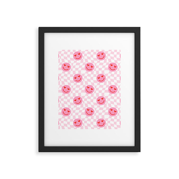 Romantic heart eye face checkered pattern Framed Art Print Gallery Image 1