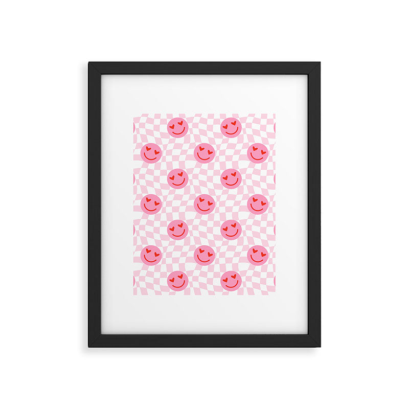 Romantic heart eye face checkered pattern Framed Art Print Gallery Image 6