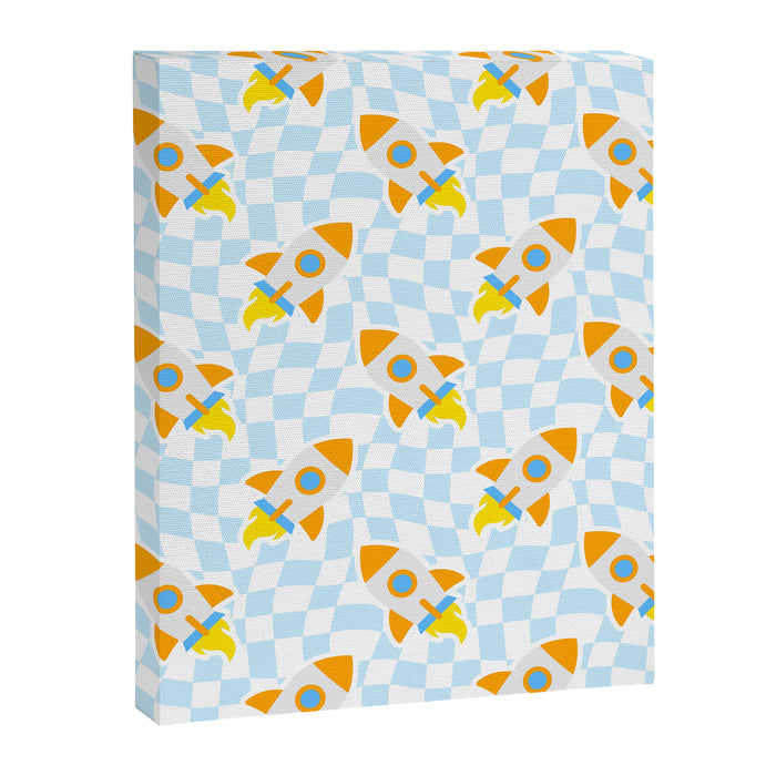Space rocket cartoon checkered pattern Canvas Print Gallery Image 1