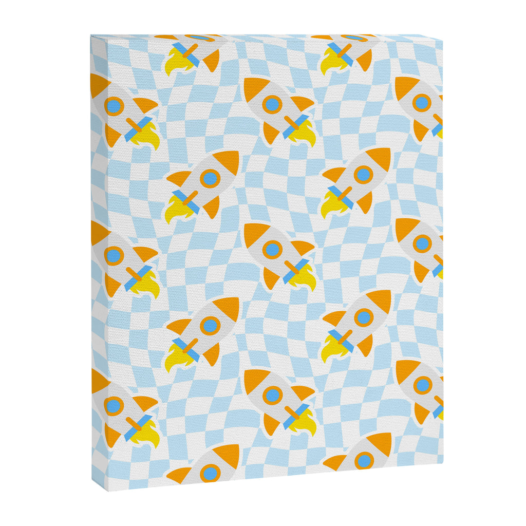 Space rocket cartoon checkered pattern Canvas Print Gallery Image 8