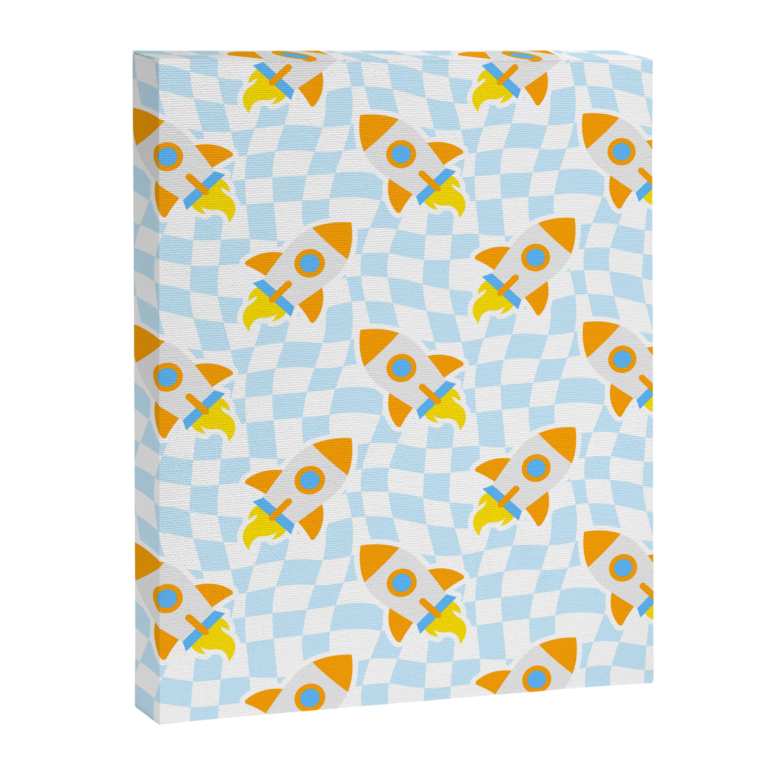 Space rocket cartoon checkered pattern Canvas Print Gallery Image 8