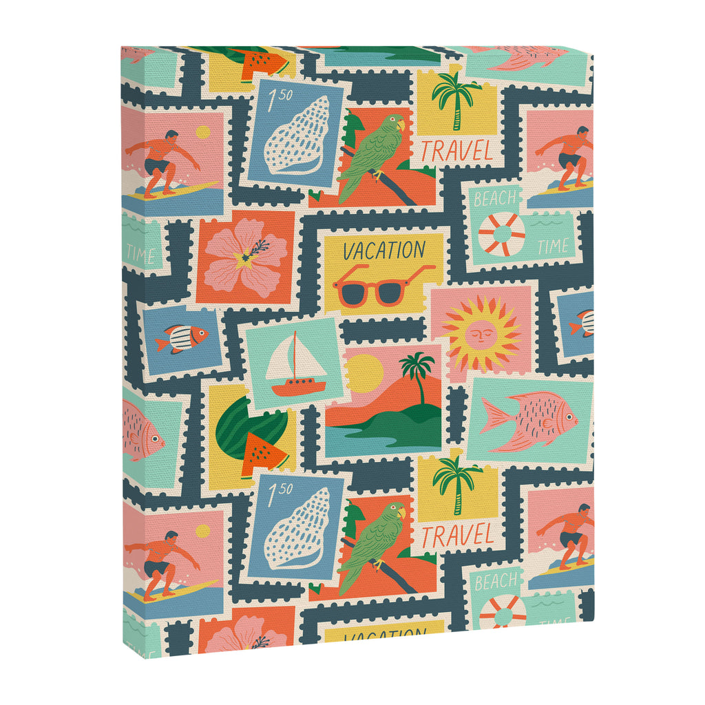 Summer travel postage stamp sticker pattern Canvas Print Gallery Image 8