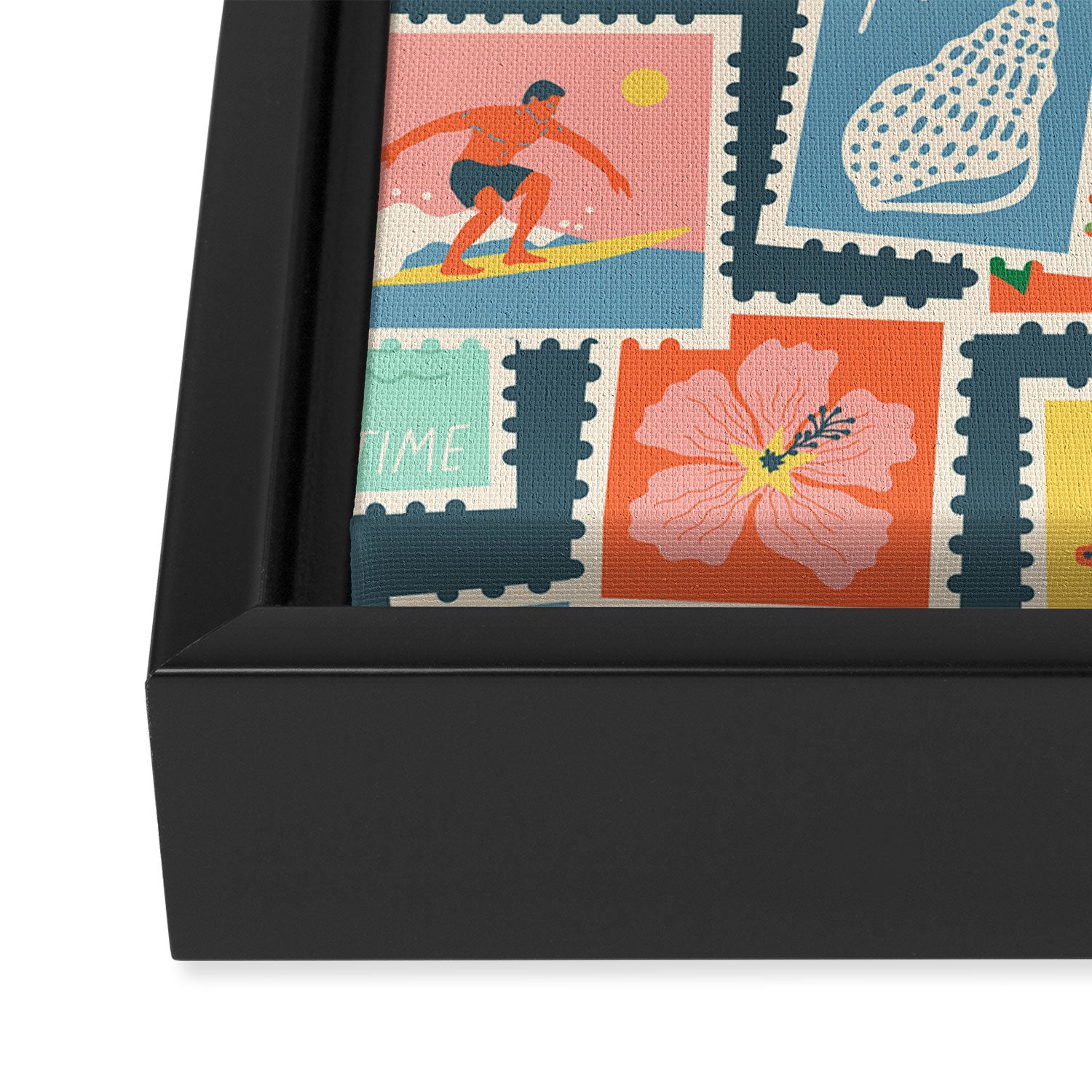 Summer travel postage stamp sticker pattern Framed Canvas Print Gallery Image 3