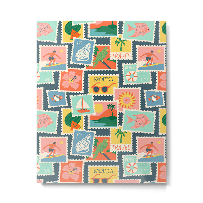 Summer travel postage stamp sticker pattern Metal Print Gallery Image 1