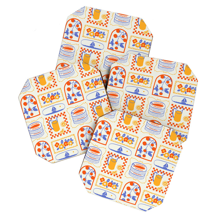 Summer vacation patchwork art pattern Coaster Gallery Image 1